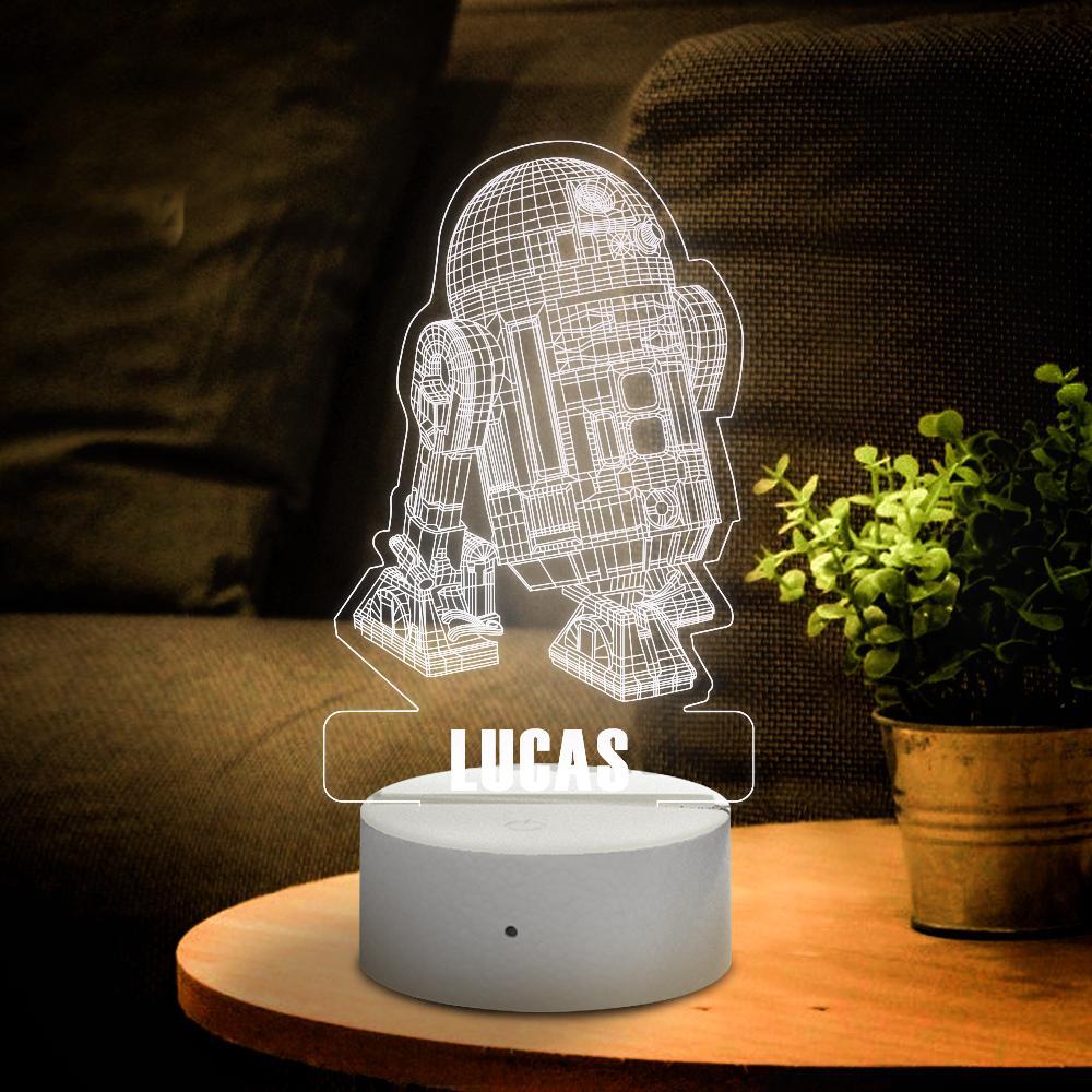 Illusion 3d Personnalisée Star Wars R2d2 Avec Veilleuse Personnalisée - maplunelampefr