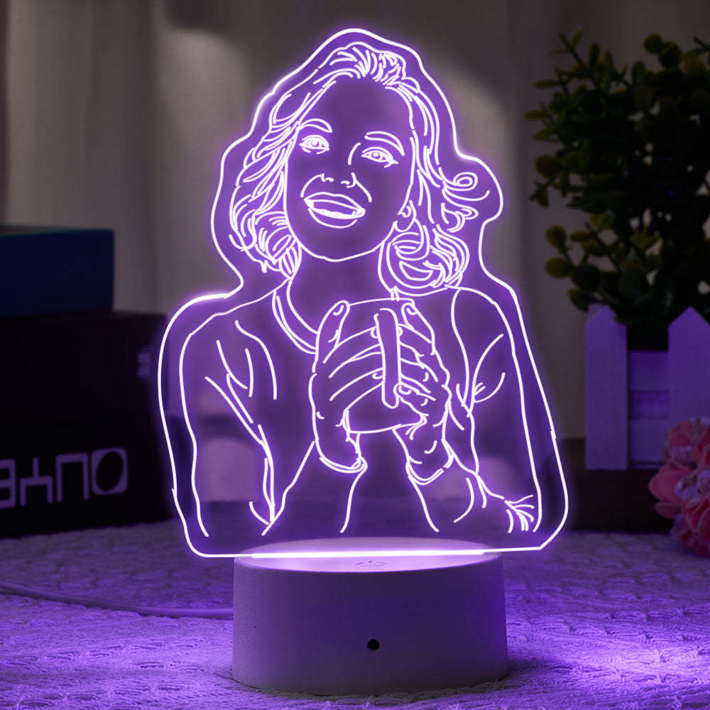 Mother's Day Gift for Her Photo Lamp LED light Engraved Portrait Night Light Anniversary Gift