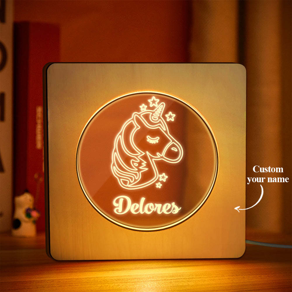 Cadeau De Lampe De Cadre En Bois De Licorne Personnalisé Avec Nom Gravé Personnalisé - maplunelampefr