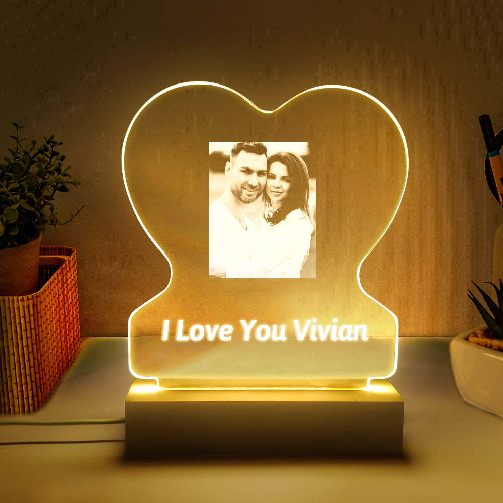 Lampe Photo Personnalisée Personnalisé Coeur Verre Led Veilleuse Cadeau Pour Les Amoureux - maplunelampefr