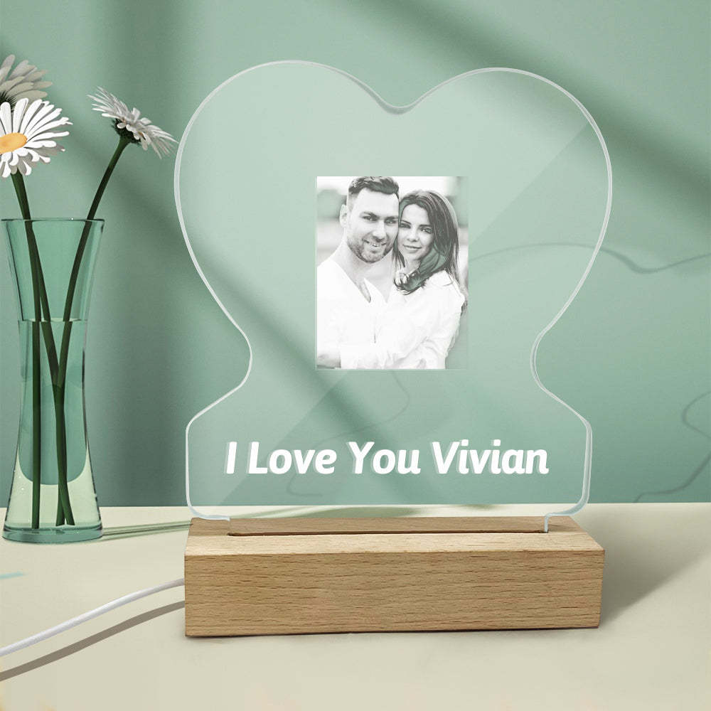 Lampe Photo Personnalisée Personnalisé Coeur Verre Led Veilleuse Cadeau Pour Les Amoureux - maplunelampefr