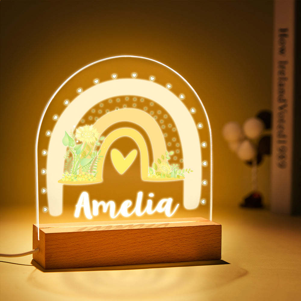 Veilleuse Arc-en-ciel Boho Personnalisée Colorée Pour Enfant Avec Nom Personnalisé - maplunelampefr