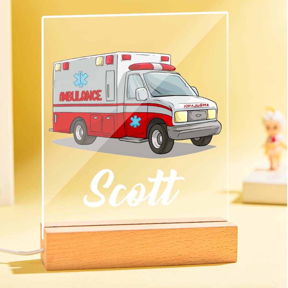 Lampe D'ambulance Veilleuse Pour Enfants Avec Nom Pour Cadeau D'anniversaire Garçon La Décoration De La Chambre - maplunelampefr