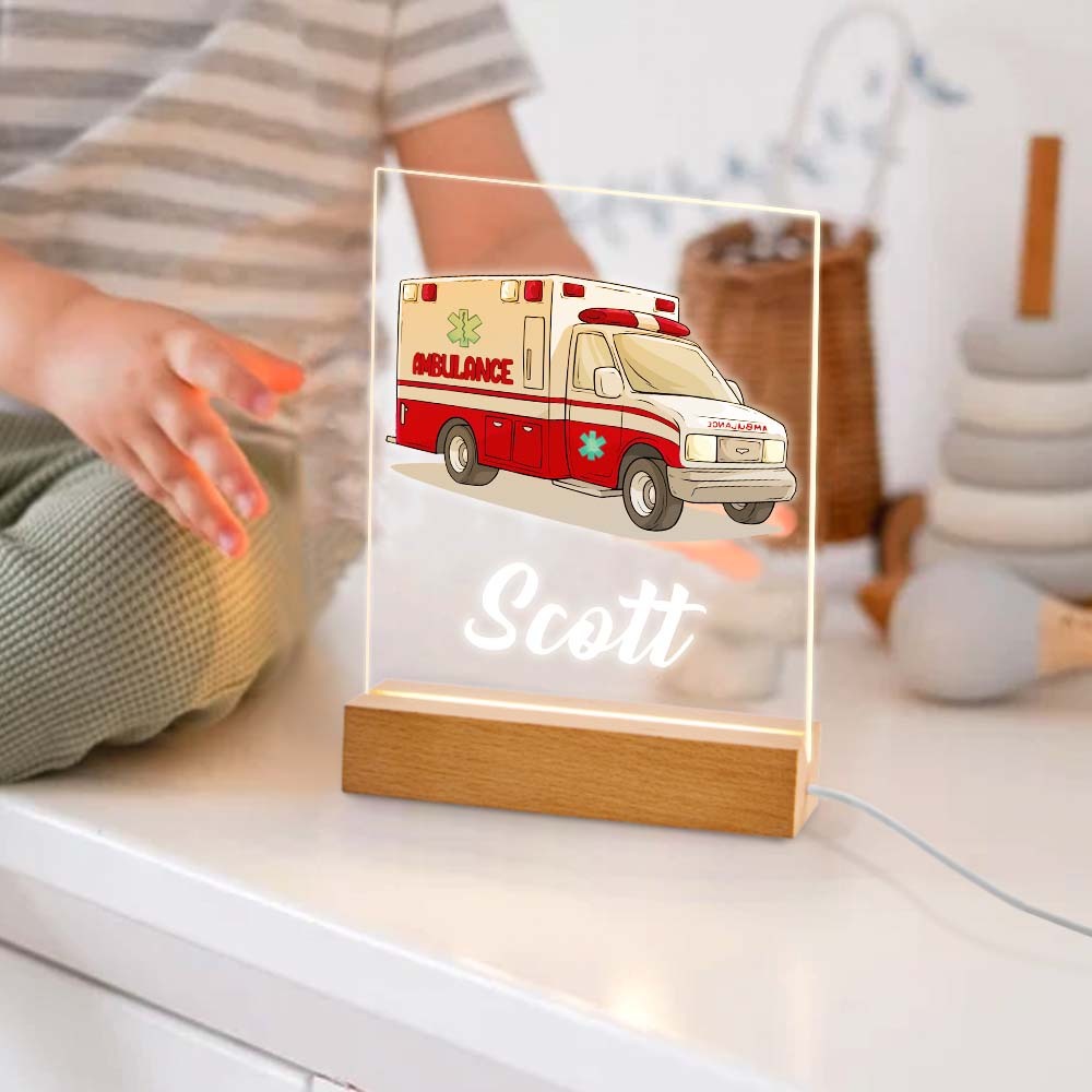 Lampe D'ambulance Veilleuse Pour Enfants Avec Nom Pour Cadeau D'anniversaire Garçon La Décoration De La Chambre - maplunelampefr