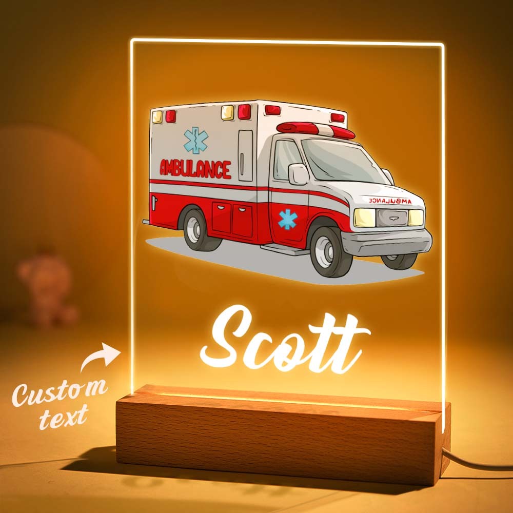 Lampe D'ambulance Veilleuse Pour Enfants Avec Nom Pour Cadeau D'anniversaire Garçon La Décoration De La Chambre - maplunelampefr