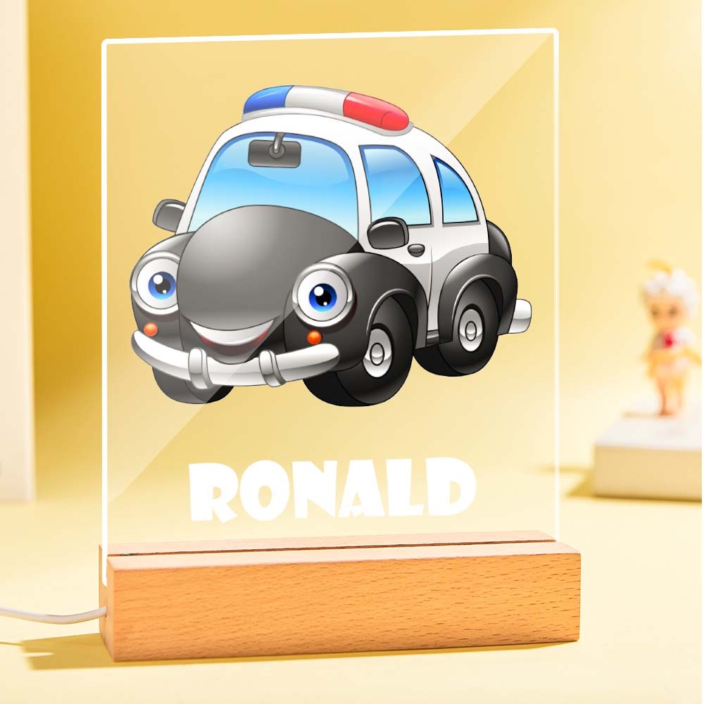 La Nuit Faite Sur Commande De Voiture De Police Allume La Lumière Menée Acrylique De Garçons Pour L'enfant Avec Le Nom Personnalisé - maplunelampefr