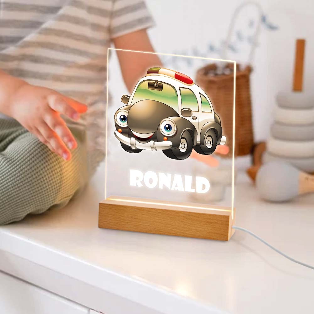 La Nuit Faite Sur Commande De Voiture De Police Allume La Lumière Menée Acrylique De Garçons Pour L'enfant Avec Le Nom Personnalisé - maplunelampefr