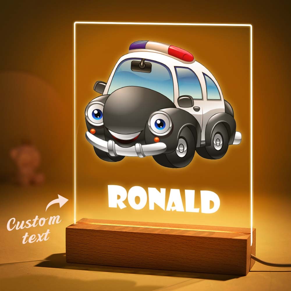 La Nuit Faite Sur Commande De Voiture De Police Allume La Lumière Menée Acrylique De Garçons Pour L'enfant Avec Le Nom Personnalisé - maplunelampefr