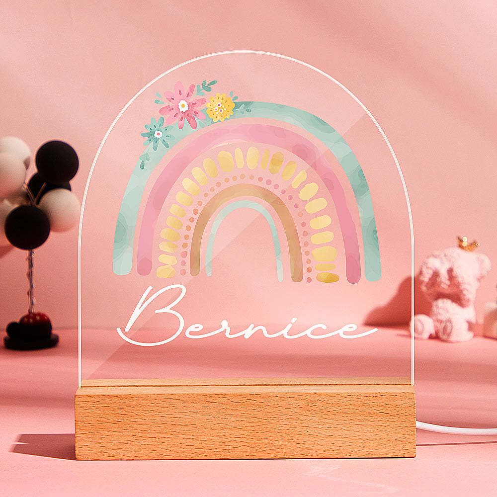 Veilleuse Arc-en-ciel Boho Personnalisée Avec Des Fleurs Pour Enfants Cadeau D'anniversaire Mignon La Décoration De La Chambre - maplunelampefr