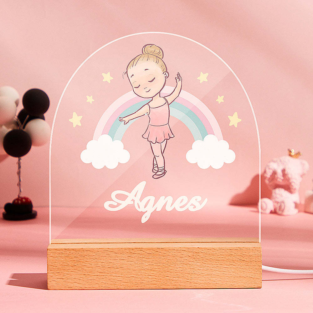 Fille De Danse De Veilleuse De Fée Colorée Faite Sur Commande Pour Des Enfants Avec Le Décor De Chambre À Coucher De Nom - maplunelampefr