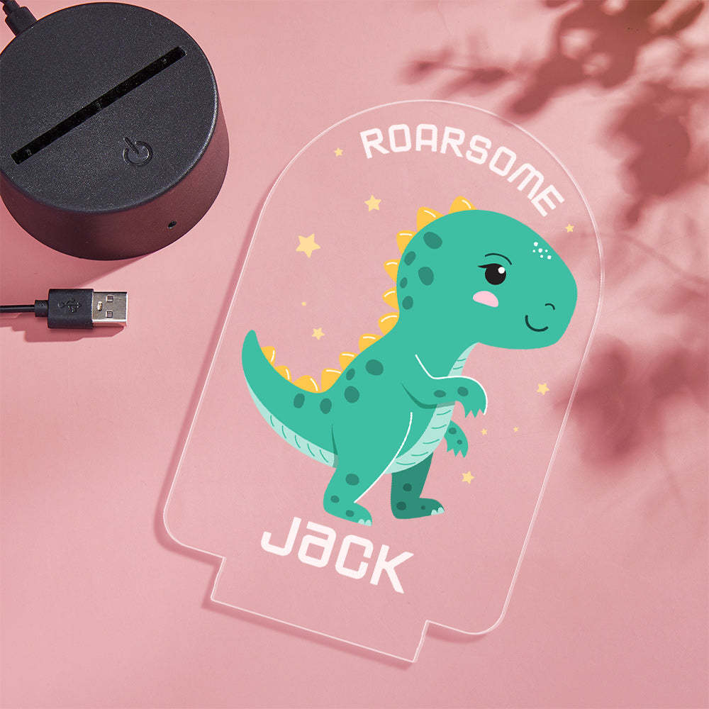 Nom Personnalisé Lampe Rugissant Dinosaure Led Couleur Changeante Veilleuse Pour Garçon Chambre Décor - maplunelampefr