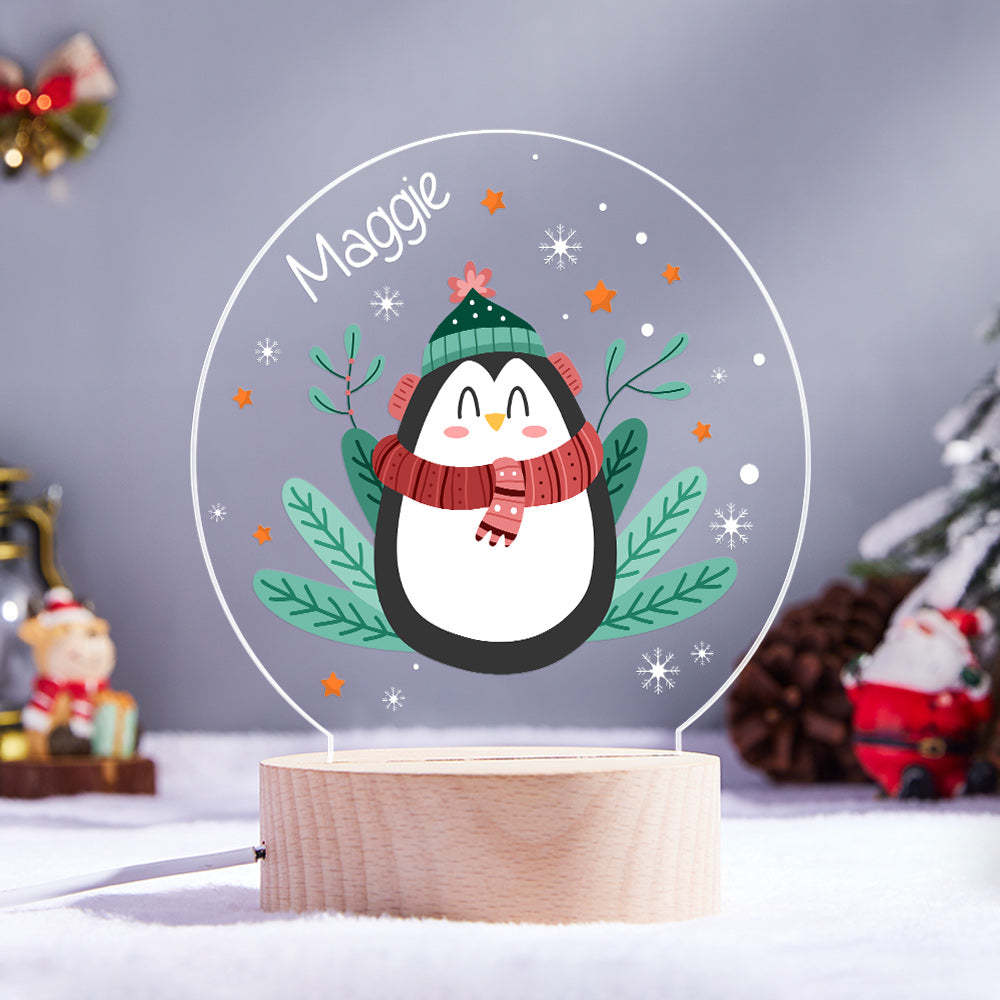 Led Veilleuse Cadeau De Noël Pour Enfants Nom Personnalisé Pingouin Lampe Famille Décoration De Noël - maplunelampefr