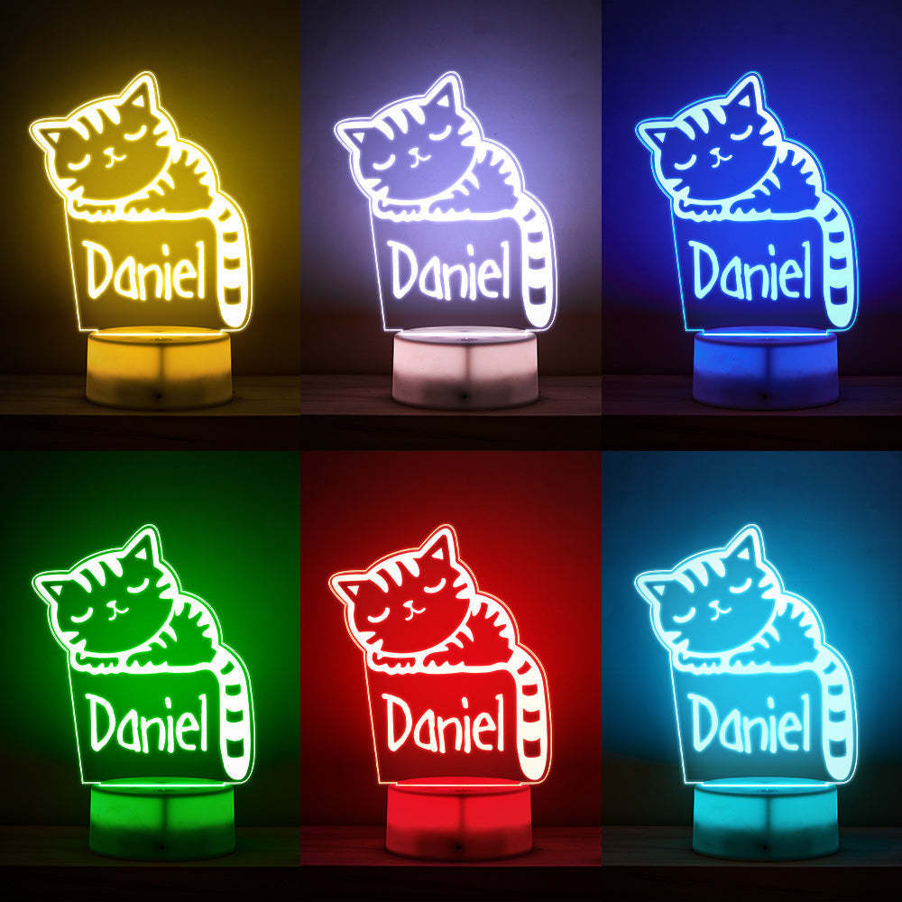 Sleeping Kitty Night Light Lampe De Nom Personnalisée Pour Enfants Pour Chambre De Bébé - maplunelampefr