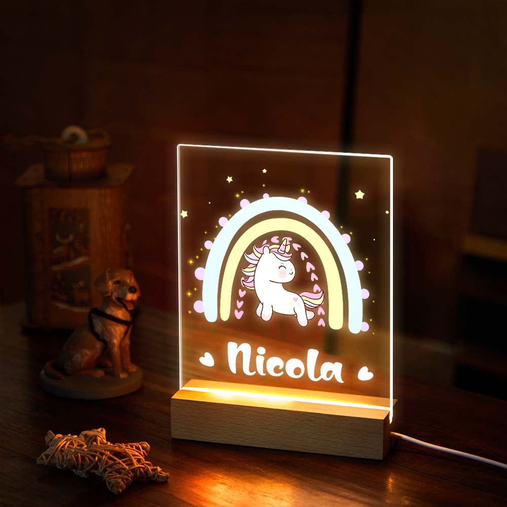 Veilleuse Arc-en-ciel Personnalisée Avec Lumière Led Mignonne De Licorne Pour La Chambre De Bébé Dormez Bien - maplunelampefr