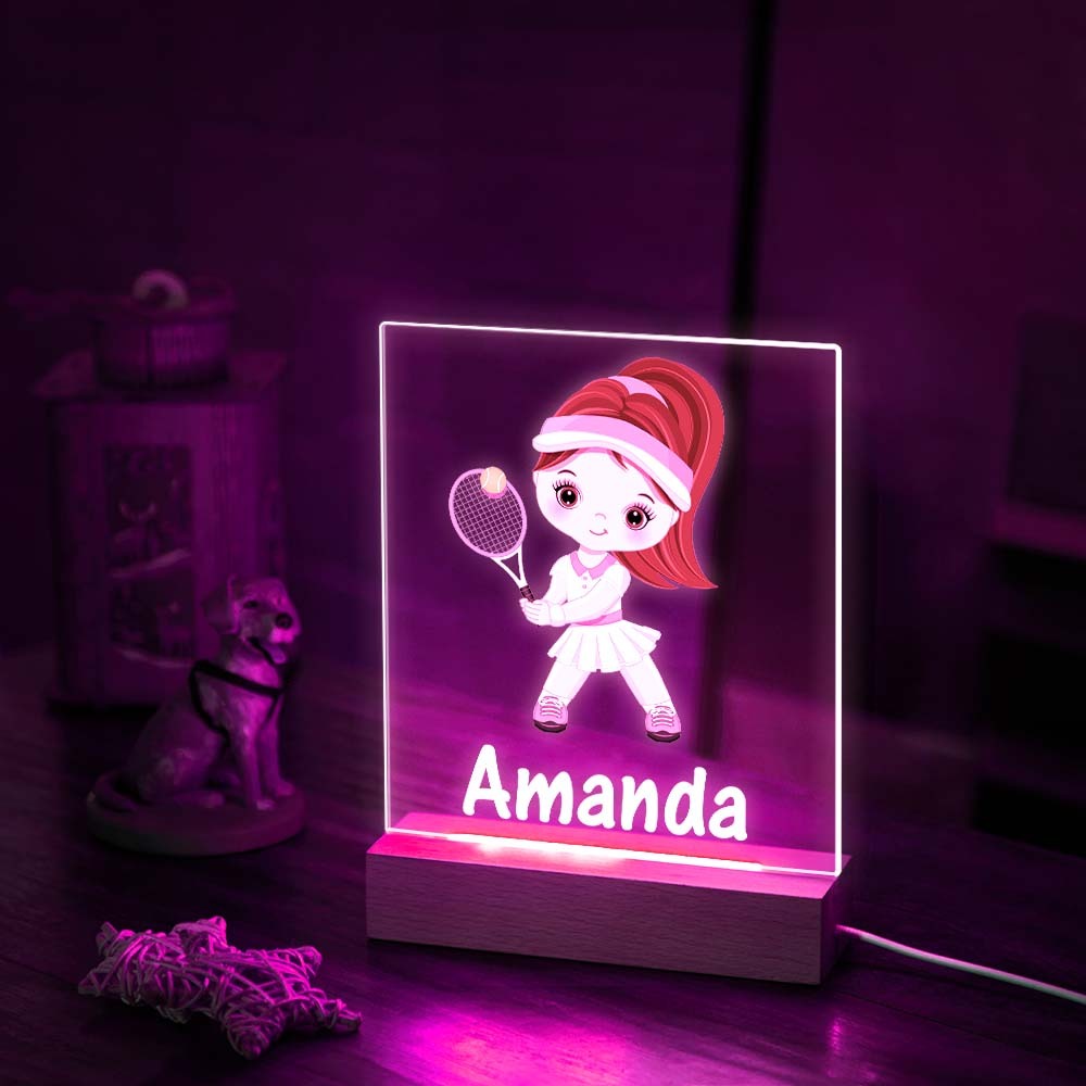 Fille De Badminton De Jeu De Lumière De Nuit Acrylique De Sept Couleurs De Nom Fait Sur Commande Pour Le Décor De Chambre D'enfants - maplunelampefr