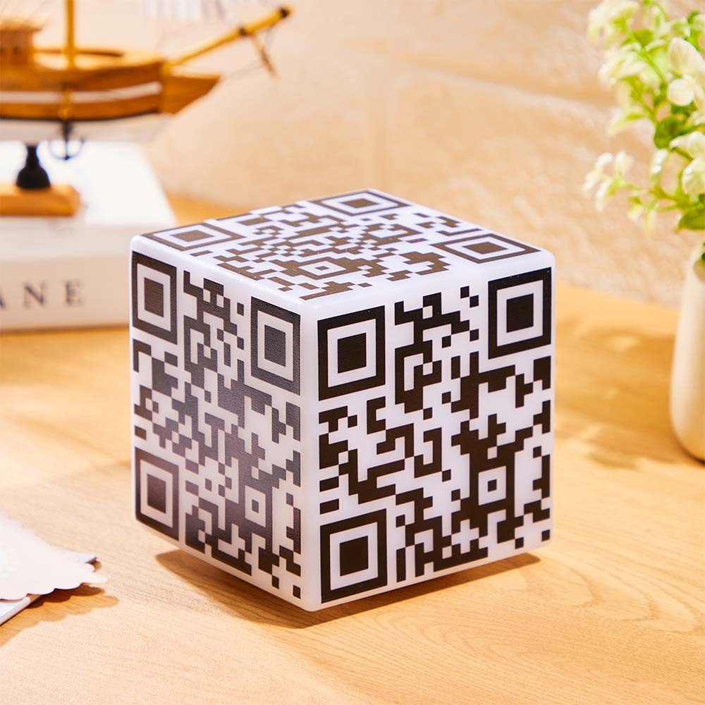 Scannable Qr Code Cube Night Light Avec Votre Photo Ou Texte Cadeau Personnalisé Pour Elle - maplunelampefr
