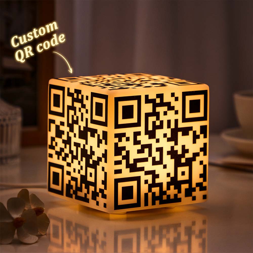 Scannable Qr Code Cube Night Light Avec Votre Photo Ou Texte Cadeau Personnalisé Pour Elle - maplunelampefr