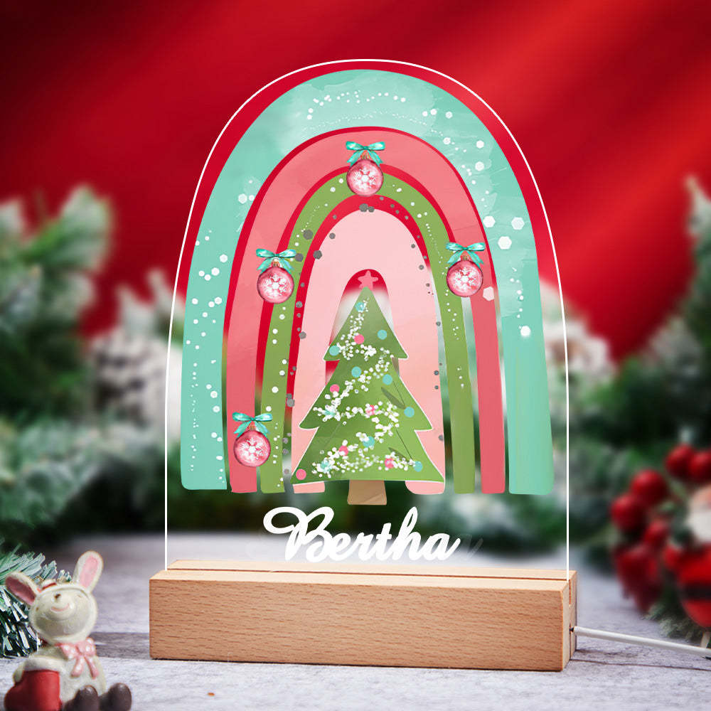 Arc-en-ciel De Noël Avec Lampe De Nuit De Nom Personnalisé D'arbre Vert Pour Le Décor De Salle De Fête - maplunelampefr