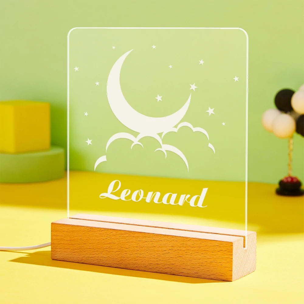 Lune Et Nuages ​​gravés Sur Mesure Led Veilleuse Lampe Acrylique Personnalisée Pour Enfants Pour Chambre À Coucher - maplunelampefr