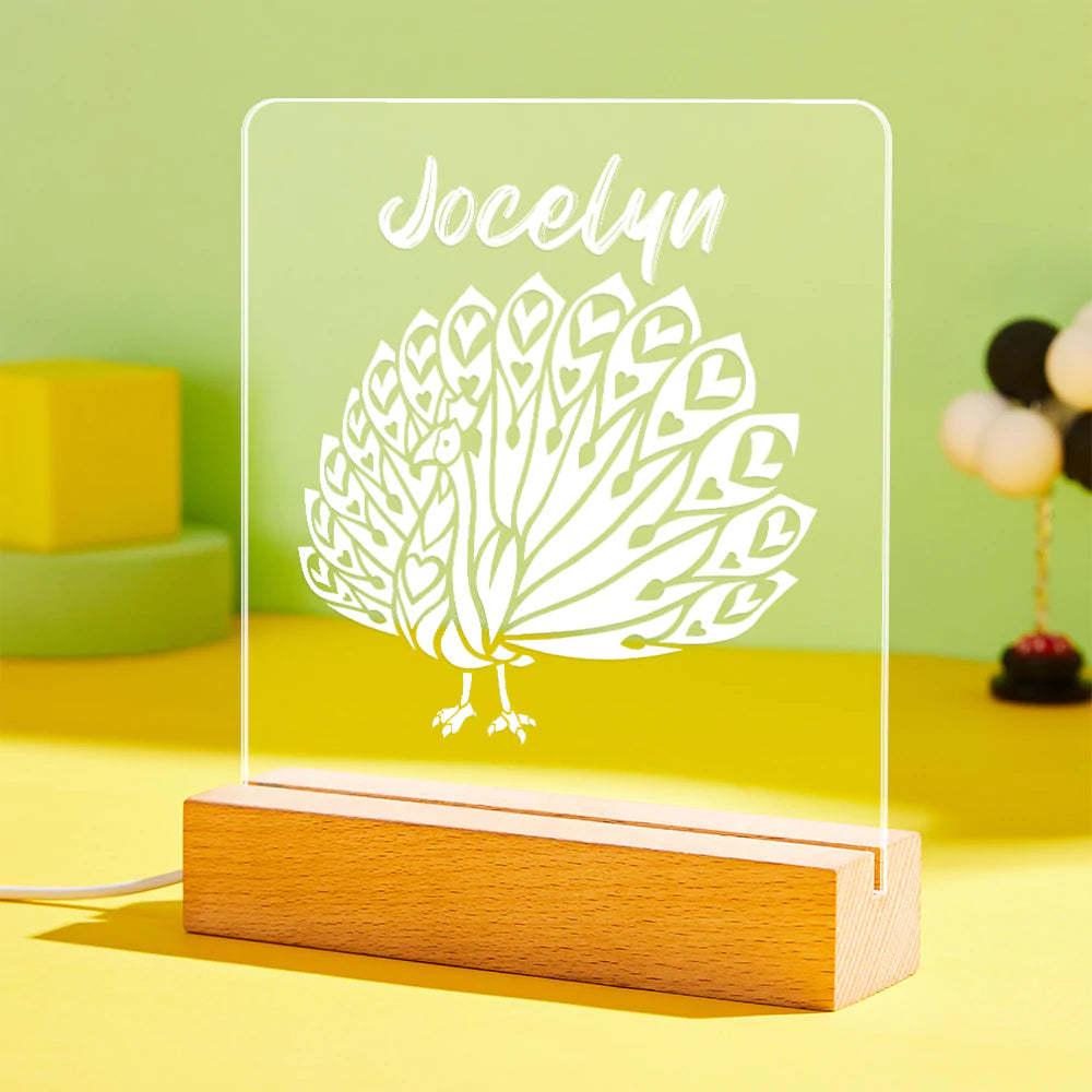 Personnalisé Gravé Paon Veilleuse Led Acrylique Veilleuse Chambre Décor Cadeau Pour Les Enfants - maplunelampefr