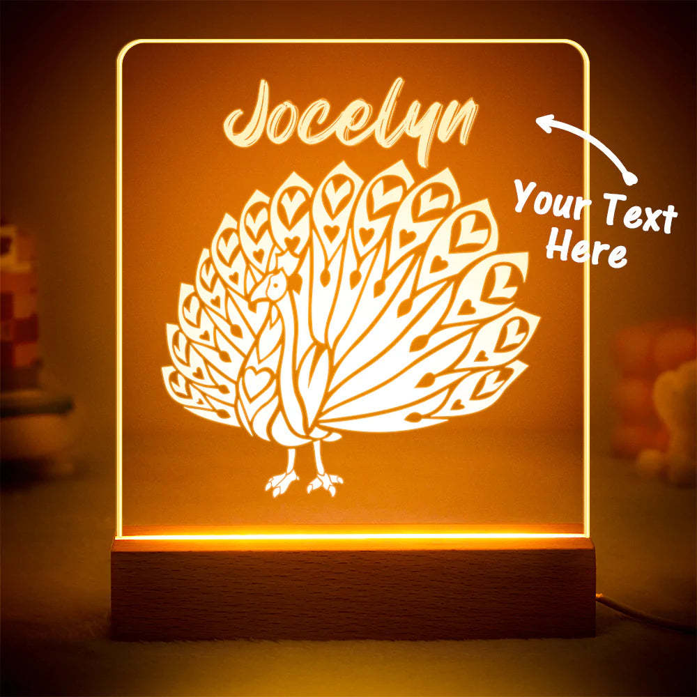 Personnalisé Gravé Paon Veilleuse Led Acrylique Veilleuse Chambre Décor Cadeau Pour Les Enfants - maplunelampefr