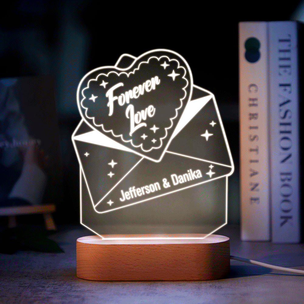 Veilleuse Enveloppe Acrylique Texte Personnalisé Lampe Coloful Personnalisée Cadeau Saint Valentin - maplunelampefr