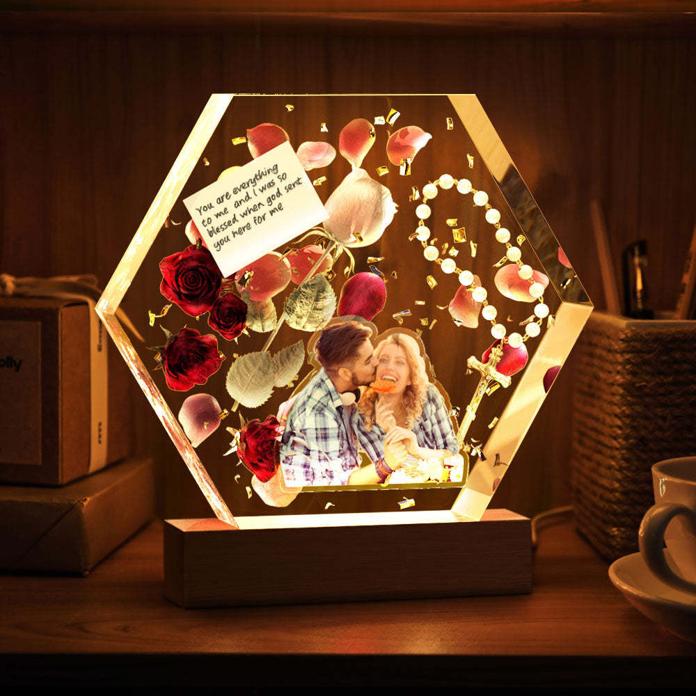Cadeaux Époxy De Commémoration D'amour De Lumière De Nuit Gravée Par Photo Faite Sur Commande - maplunelampefr