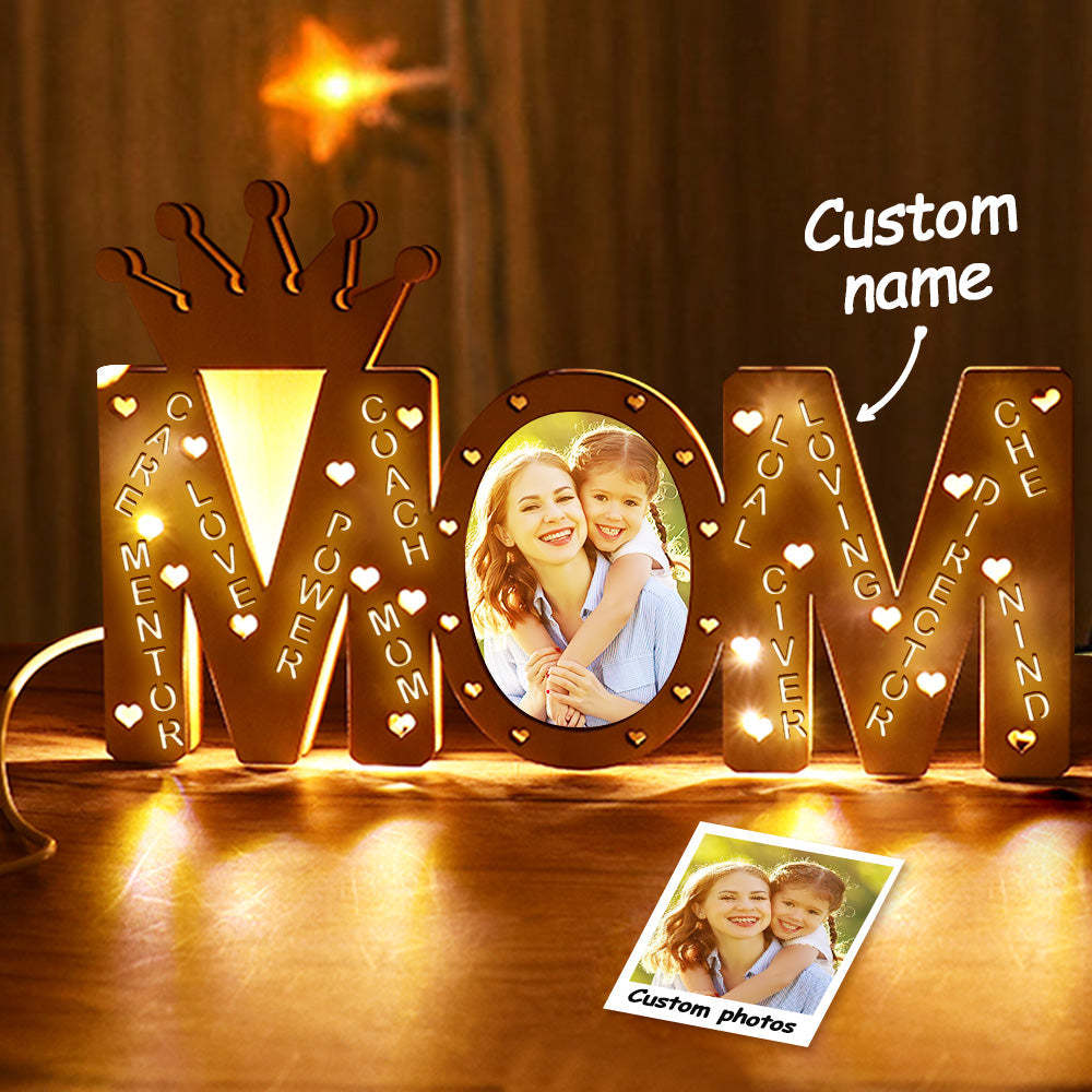 Lumière Personnalisée De Photo De Maman Personnalisée En Bois Led Nom Lampe Décoration Cadeaux De Fête Des Mères - maplunelampefr