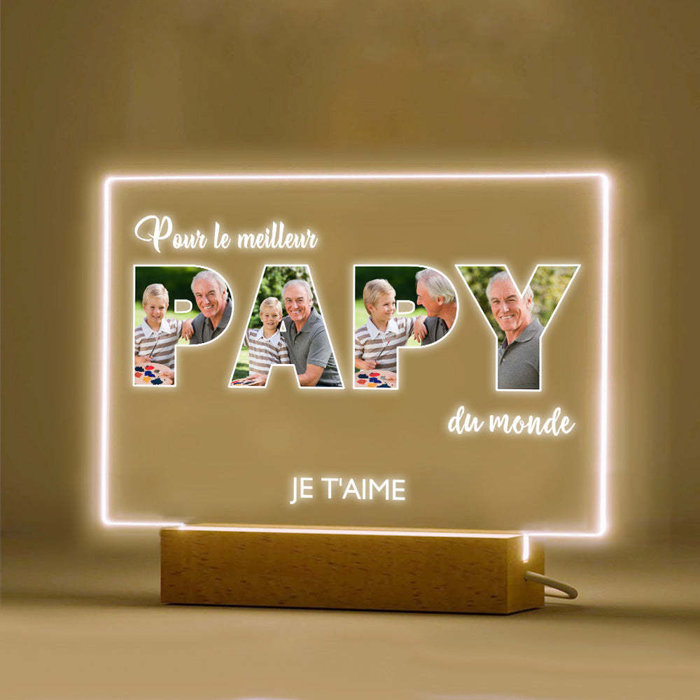 Veilleuse De Nuit Personnalisée Pour La Fête Des Pères Cadeaux De Lampe Acrylique Photo Personnalisés Pour Grand-père - maplunelampefr