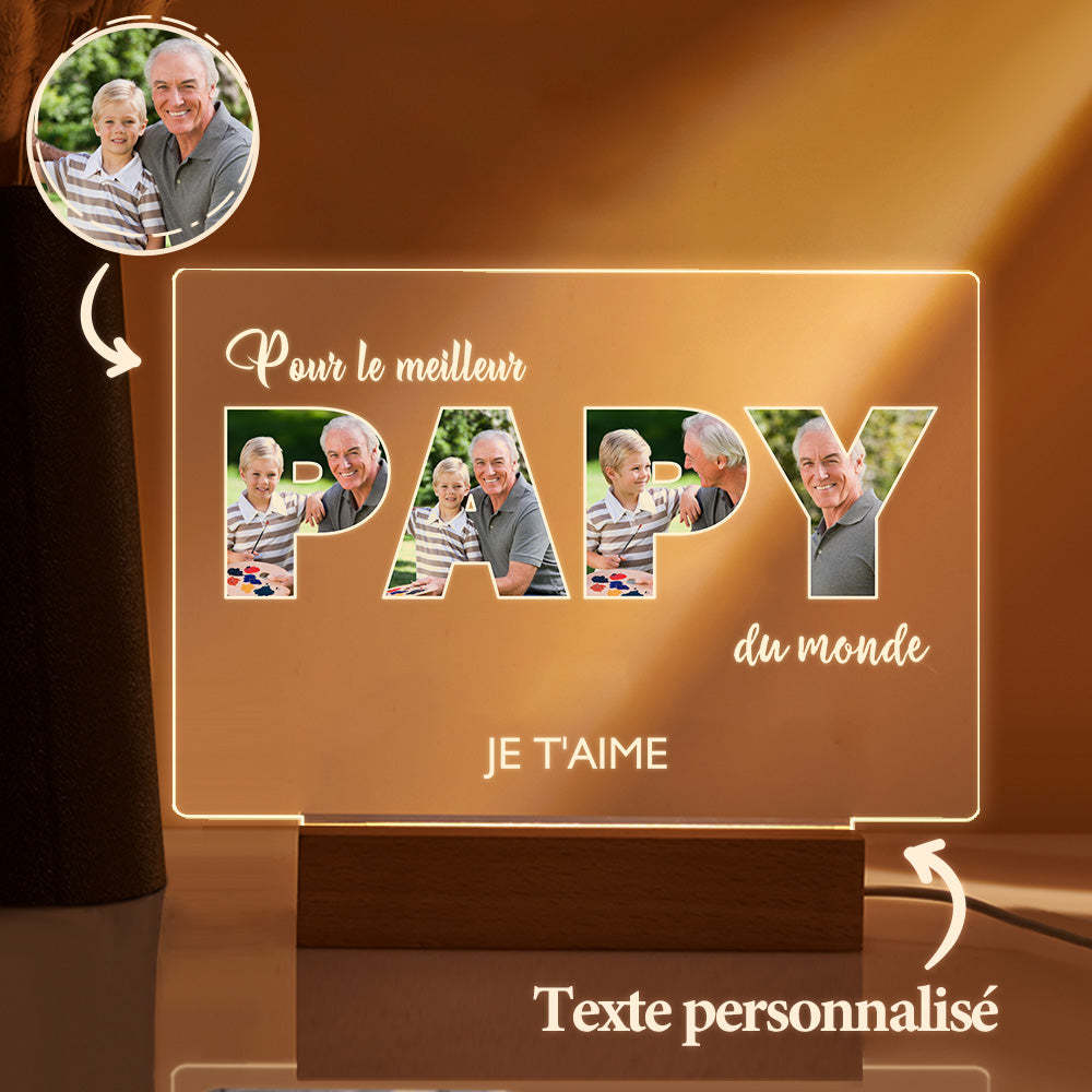 Veilleuse De Nuit Personnalisée Pour La Fête Des Pères Cadeaux De Lampe Acrylique Photo Personnalisés Pour Grand-père - maplunelampefr