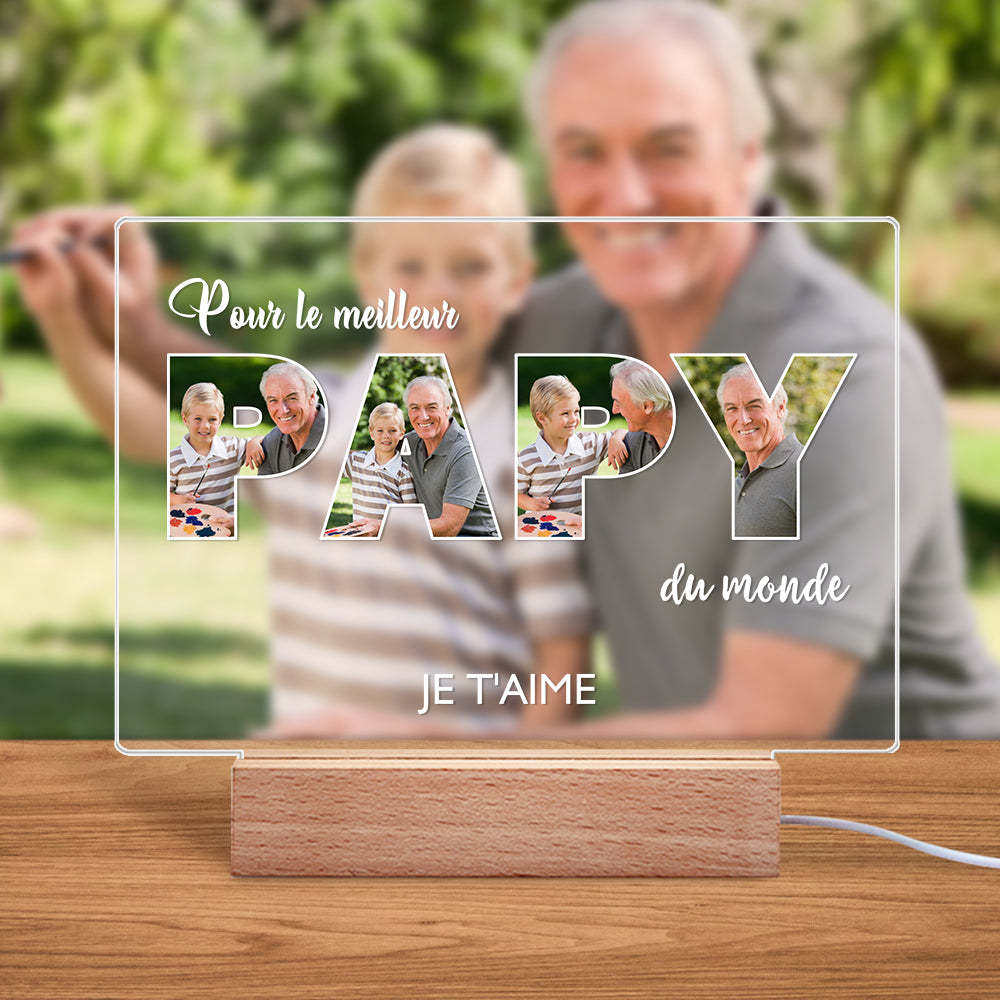 Veilleuse De Nuit Personnalisée Pour La Fête Des Pères Cadeaux De Lampe Acrylique Photo Personnalisés Pour Grand-père - maplunelampefr