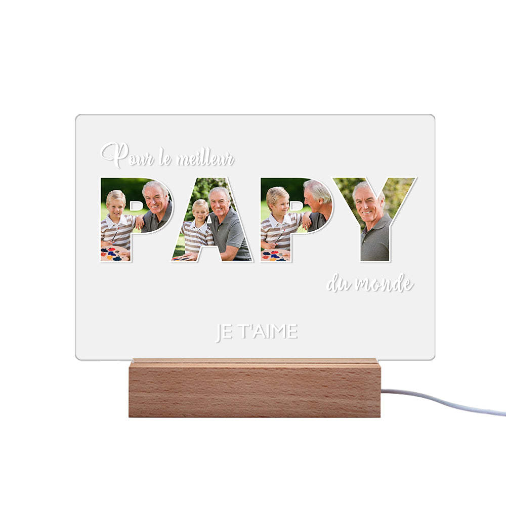 Veilleuse De Nuit Personnalisée Pour La Fête Des Pères Cadeaux De Lampe Acrylique Photo Personnalisés Pour Grand-père - maplunelampefr