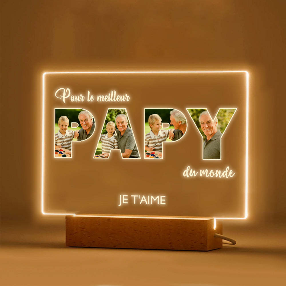 Veilleuse De Nuit Personnalisée Pour La Fête Des Pères Cadeaux De Lampe Acrylique Photo Personnalisés Pour Grand-père - maplunelampefr