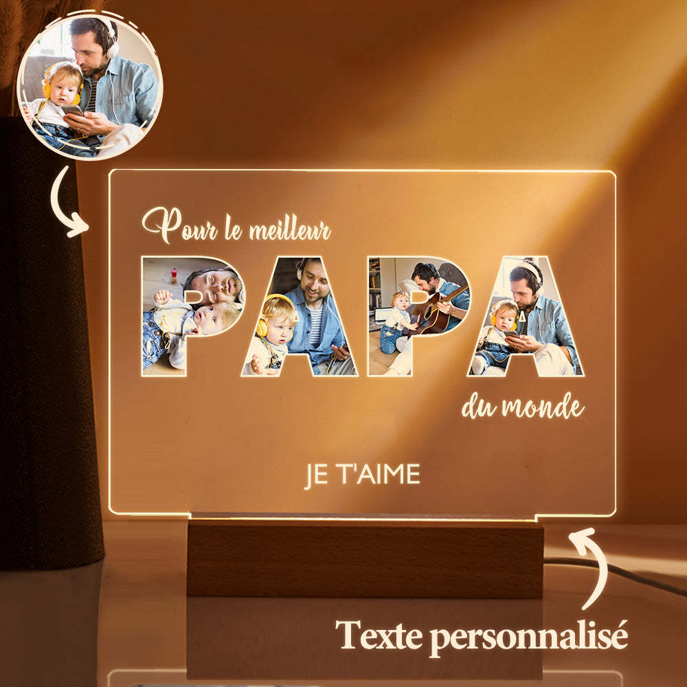 Veilleuse Photo Papa Personnalisée Lampe Acrylique Personnalisée Meilleurs Cadeaux Fête Des Pères - maplunelampefr