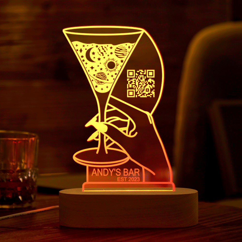 Veilleuse De Nuit De Cocktail De Code Qr Personnalisée 7 Couleurs Acrylique Lampe 3d Cadeaux De Fête Des Pères - maplunelampefr