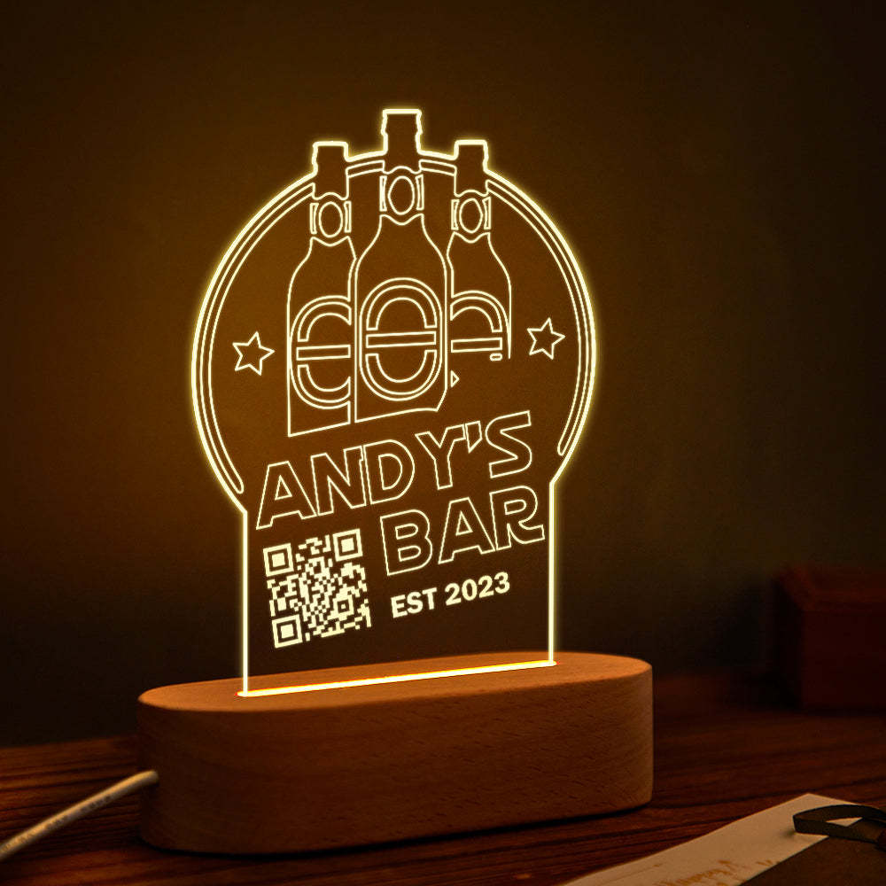 Personnalisé Qr Code Bouteille De Vin Veilleuse 7 Couleurs Acrylique 3d Lampe Cadeaux Fête Des Pères - maplunelampefr