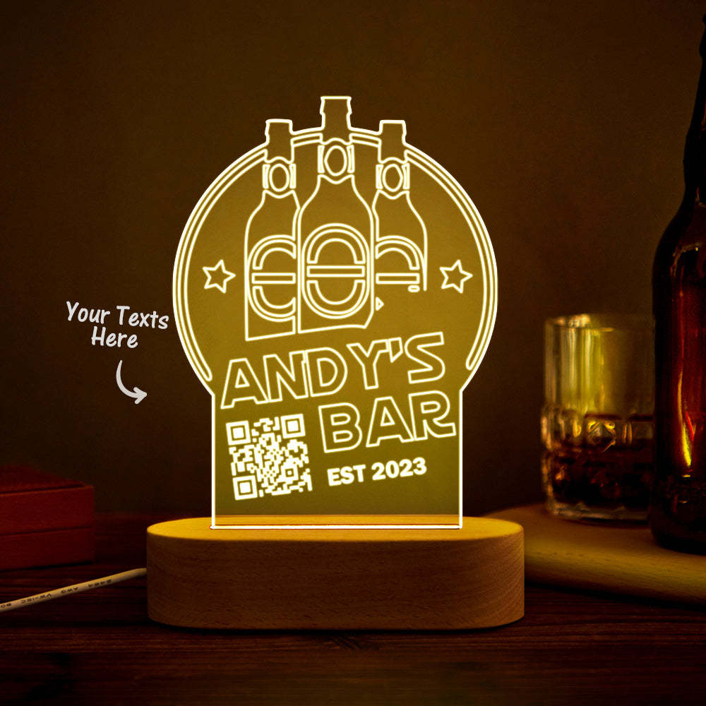 Personnalisé Qr Code Bouteille De Vin Veilleuse 7 Couleurs Acrylique 3d Lampe Cadeaux Fête Des Pères - maplunelampefr