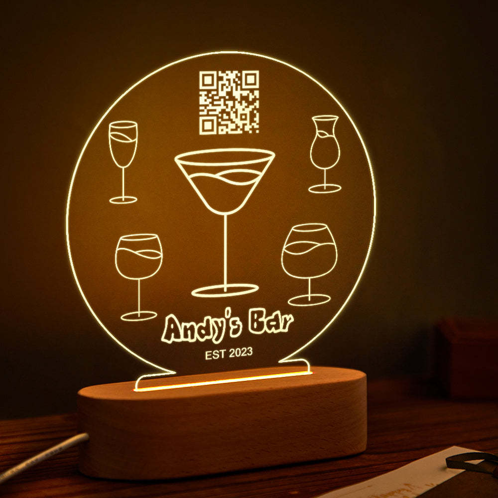 Veilleuse De Nuit En Verre À Vin Code Qr Personnalisé 7 Couleurs Lampe 3d Acrylique Cadeaux De Fête Des Pères - maplunelampefr