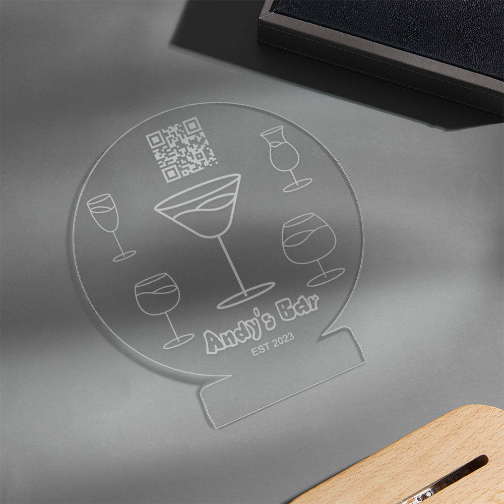 Veilleuse De Nuit En Verre À Vin Code Qr Personnalisé 7 Couleurs Lampe 3d Acrylique Cadeaux De Fête Des Pères - maplunelampefr