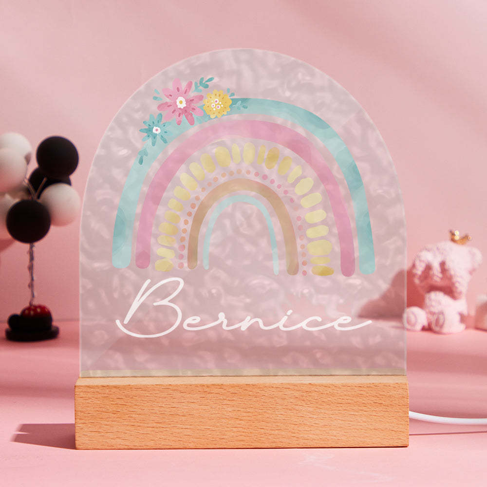 Veilleuse Boho Arc-en-ciel Ondulation De L'eau Personnalisée Avec Des Fleurs Pour Enfants Cadeau D'anniversaire Mignon La Décoration De La Chambre - maplunelampefr