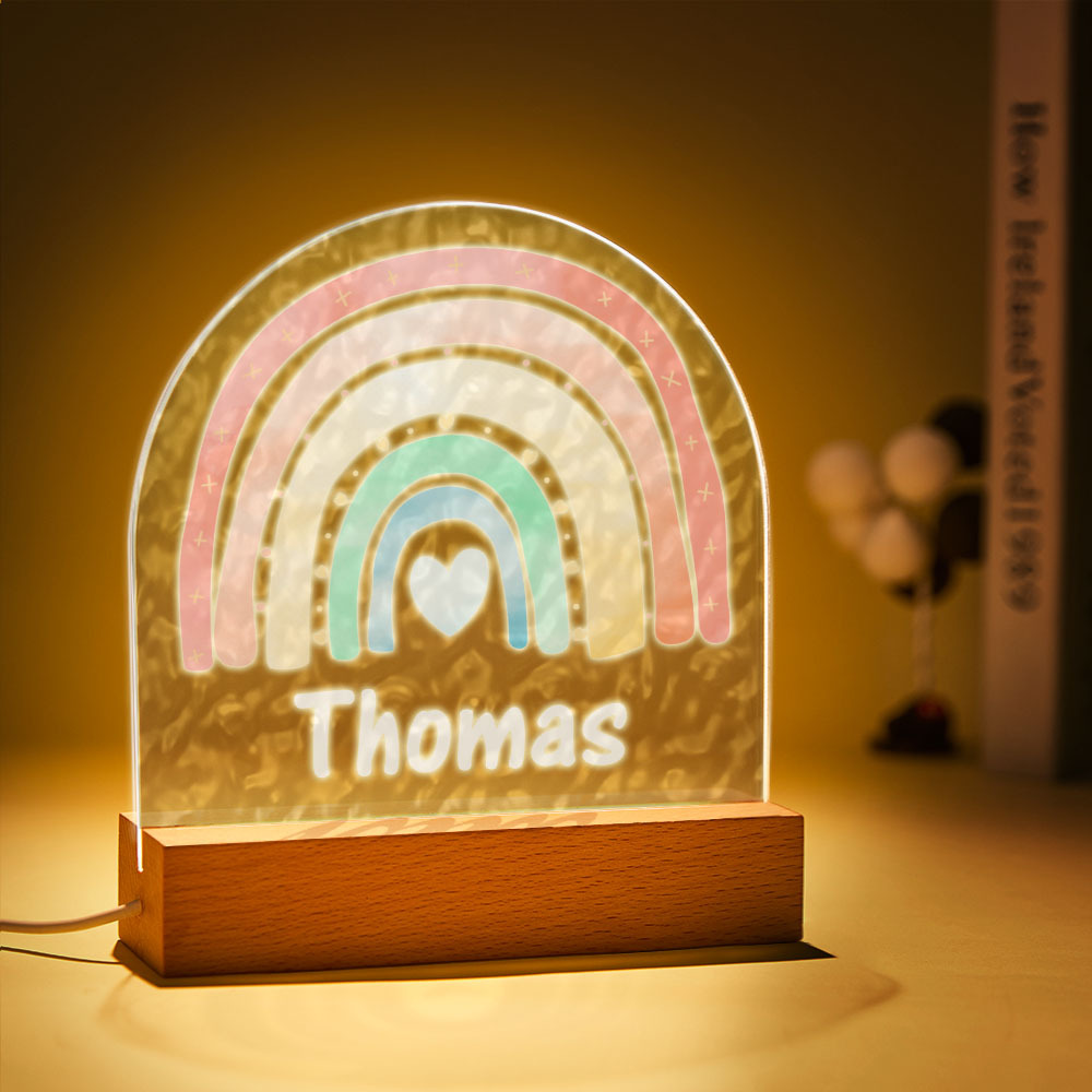 Veilleuse D'ondulation D'eau Arc-en-ciel Boho Colorée Personnalisée Pour Enfants Avec Décor Mignon De Chambre À Coucher De Nom - maplunelampefr