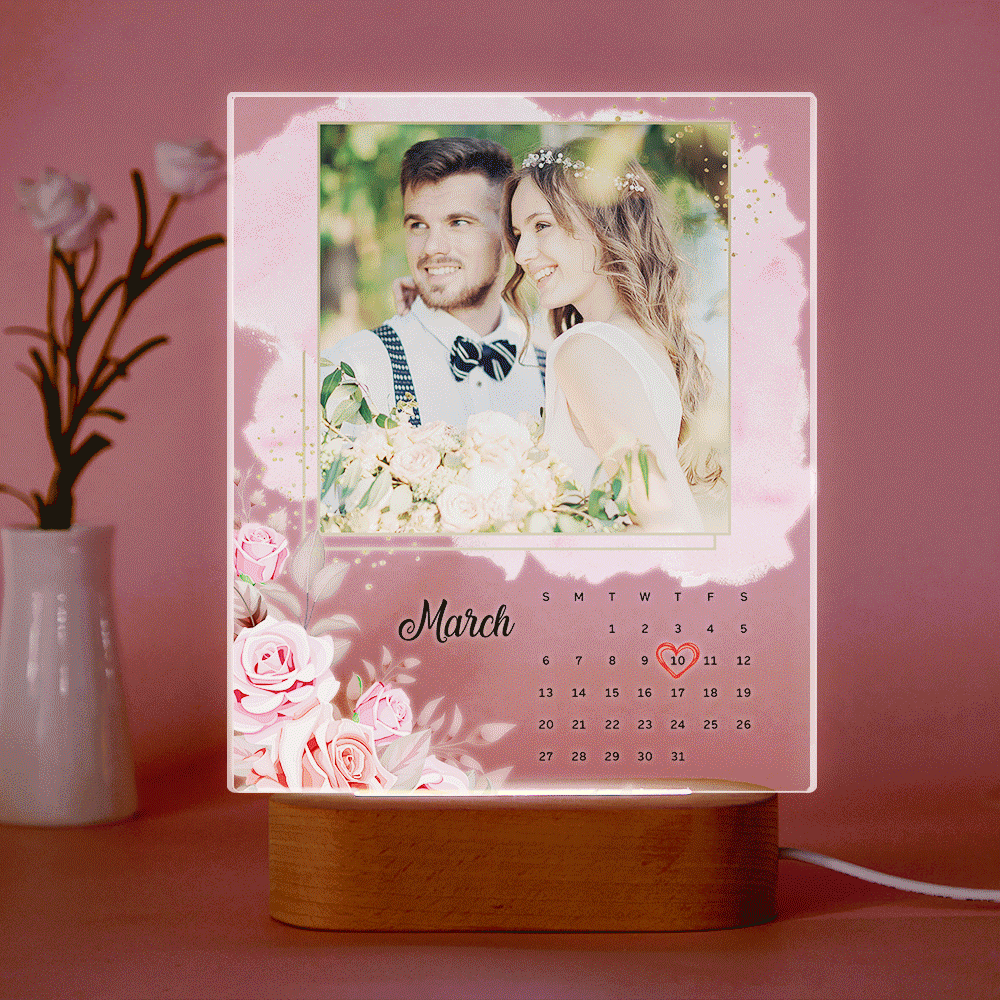 Lampe Acrylique Photo Personnalisée Date Personnalisée Plaque Acrylique Cadre Photo Cadeaux D'anniversaire Pour Amoureux - maplunelampefr