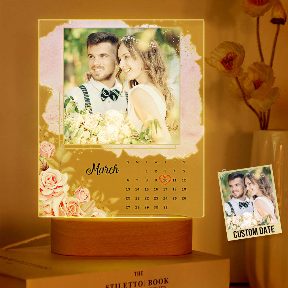 Lampe Acrylique Photo Personnalisée Date Personnalisée Plaque Acrylique Cadre Photo Cadeaux D'anniversaire Pour Amoureux - maplunelampefr