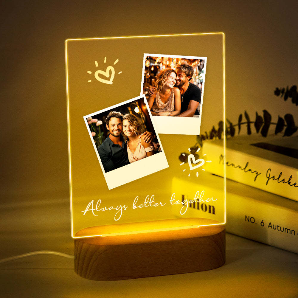 Cadeau De Couple Gravé Personnalisé Photo Personnalisée Polaroid Plaque Veilleuse Led - maplunelampefr