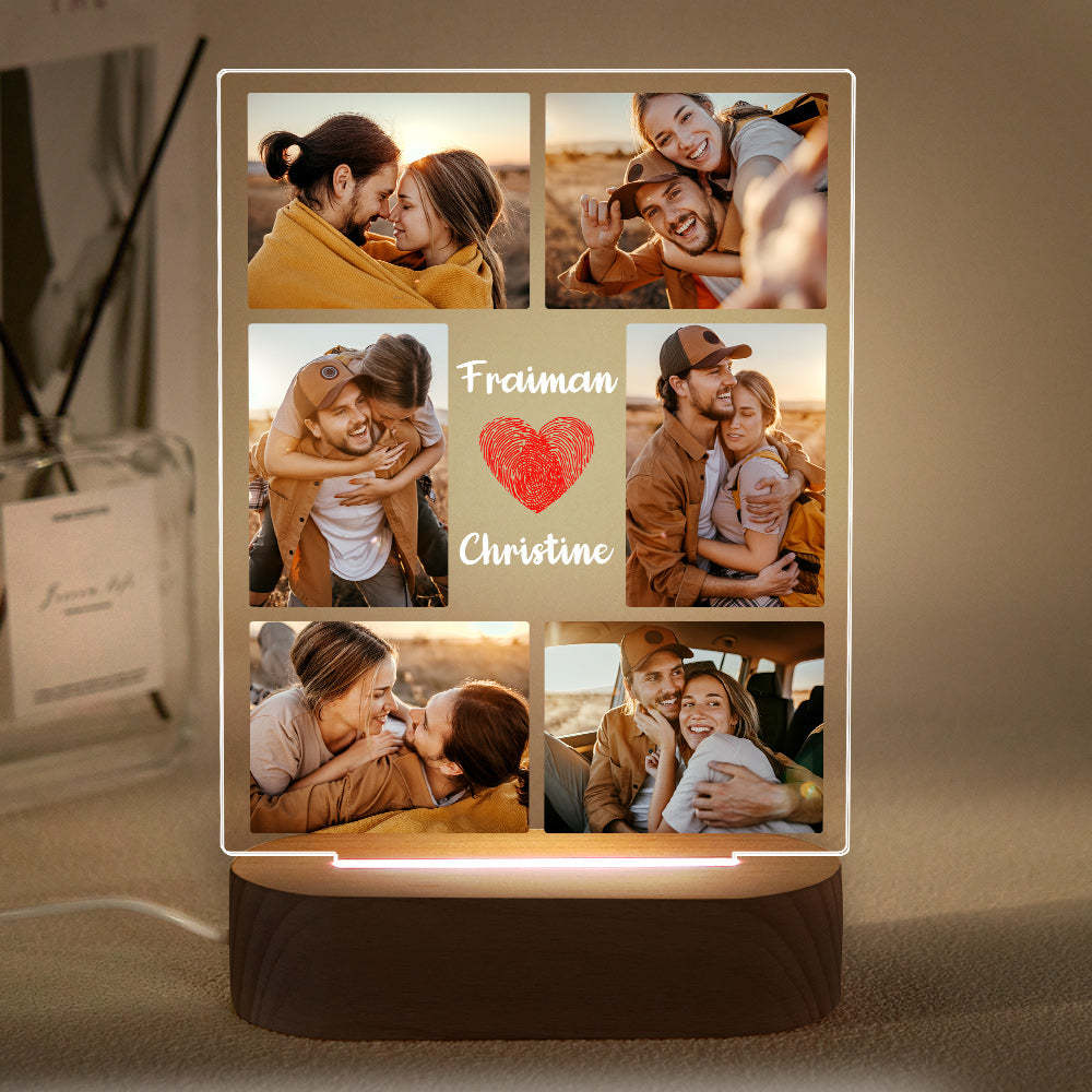 Collage Photo Personnalisé Led Veilleuse Nom Personnalisé Couple Cadeau Anniversaire De Mariage - maplunelampefr