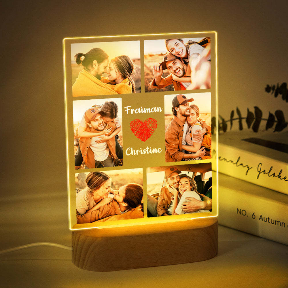 Collage Photo Personnalisé Led Veilleuse Nom Personnalisé Couple Cadeau Anniversaire De Mariage - maplunelampefr