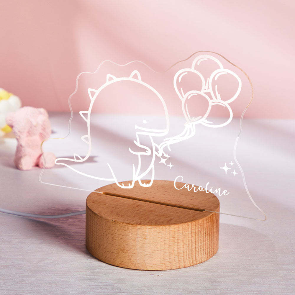 La Veilleuse De Dinosaure Et De Ballon Avec Nom Personnalisé Est Une Lampe De Chevet Mignonne Et Pratique - maplunelampefr