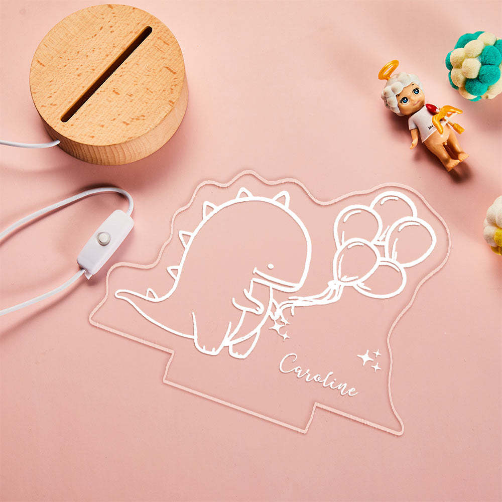 La Veilleuse De Dinosaure Et De Ballon Avec Nom Personnalisé Est Une Lampe De Chevet Mignonne Et Pratique - maplunelampefr