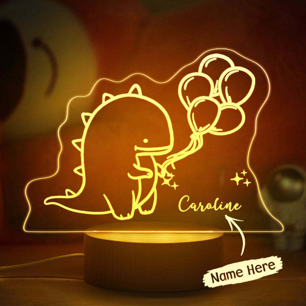 La Veilleuse De Dinosaure Et De Ballon Avec Nom Personnalisé Est Une Lampe De Chevet Mignonne Et Pratique - maplunelampefr