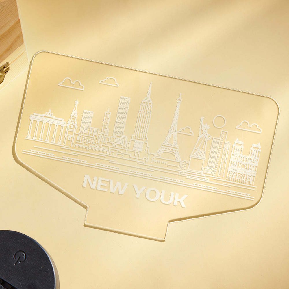 Nom Personnalisé New York City Building 3d Veilleuse Atmosphère Personnalisée Chambre Lampe De Table Belle 7 Changement De Couleur 3d Veilleuse - maplunelampefr